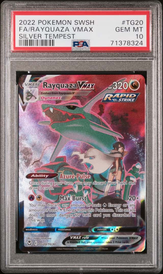 2022 POKEMON SWORD & SHIELD SILVER TEMPEST #TG20 FULL ART/RAYQUAZA VMAX PSA 10