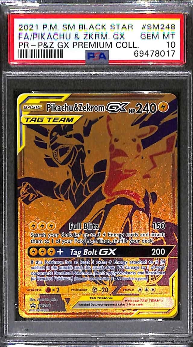 2021 Pokemon SM BSP GX Premium Collection #SM248 FA Pikachu & Zekrom GX PSA 10