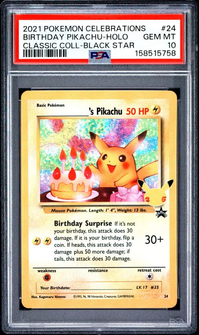Pokemon 2021 Birthday Pikachu 24 Holo Black Star Celebrations Classics PSA 10