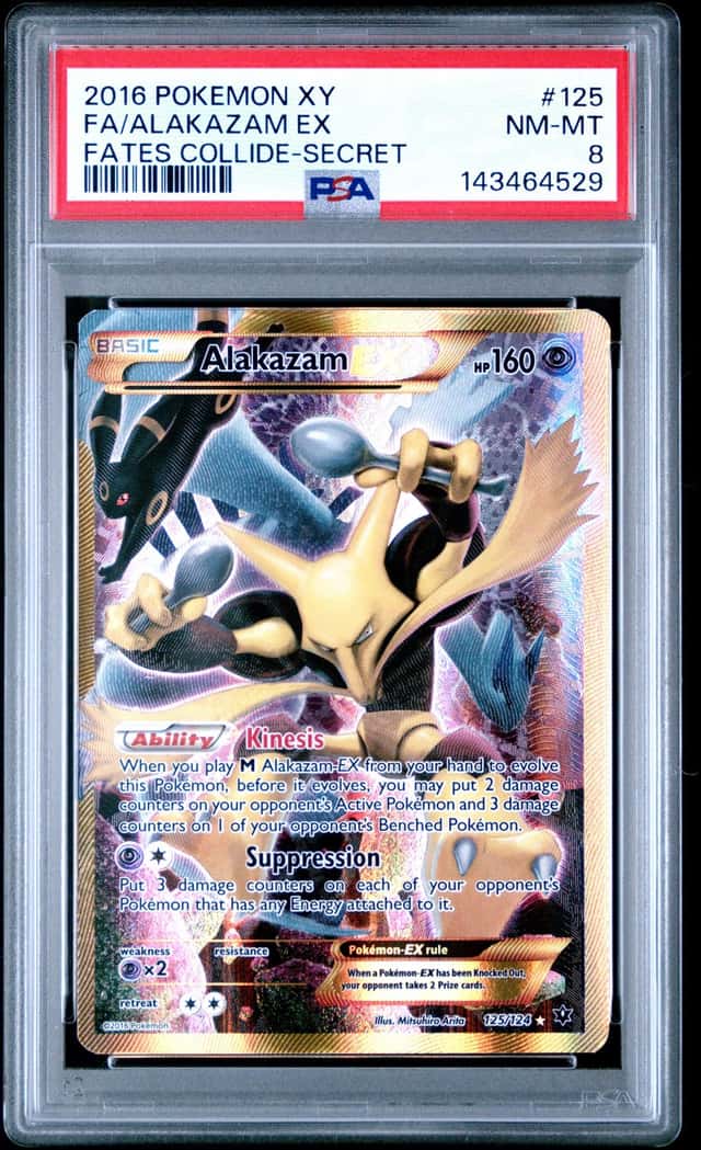 2016 POKEMON XY FATES COLLIDE SECRET #125 FULL ART/ALAKAZAM EX PSA 8