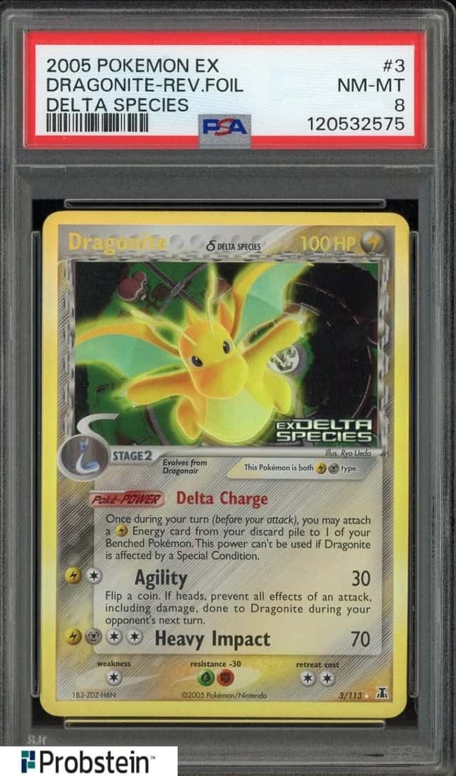 2005 Pokemon EX Delta Species #3 Dragonite Reverse Foil PSA 8 NM-MT