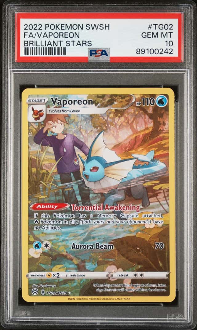 2022 Pokemon SWSH Brilliant Stars Vaporeon Trainer Gallery #TG02/TG30 PSA 10
