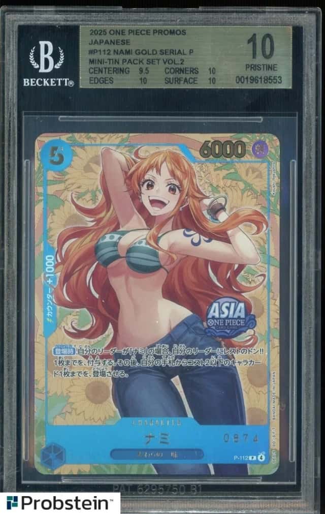 2025 One Piece Promos JPN P112 Nami Gold Serial Mini Tin V.2 #0874 BGS 10