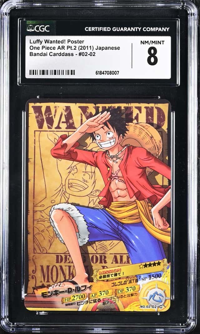 One Piece AR Carddass 2011 Pt.2 Luffy Wanted 02 CGC 8