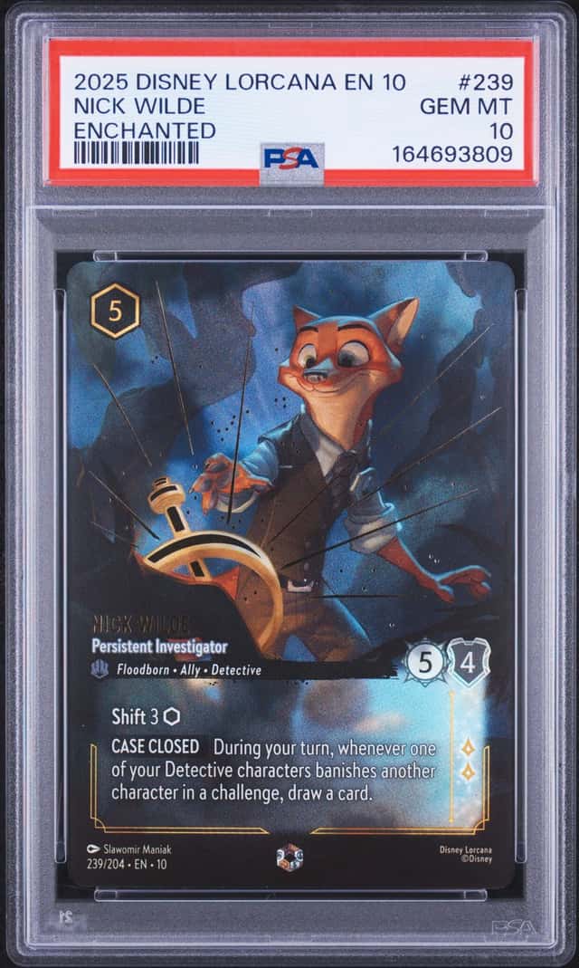 2025 Disney Lorcana Nick Wilde Persistent Investigator Enchanted 239 PSA 10 (09)