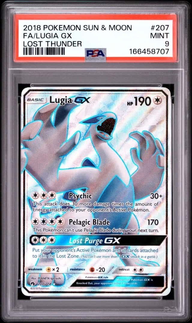 2018 POKEMON SUN & MOON LOST THUNDER 207 FULL ART LUGIA GX PSA 9