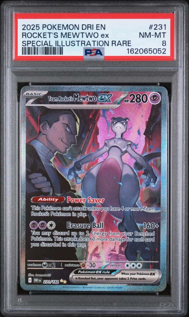 2025 POKEMON DRI EN-DESTINED RIVALS #231 ROCKET'S MEWTWO ex SIR PSA 8