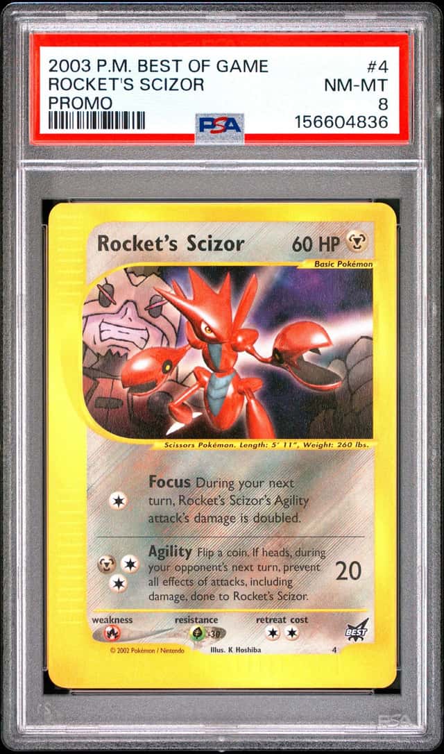 2003 POKEMON BEST OF GAME PROMO #4 ROCKET'S SCIZOR PSA 8
