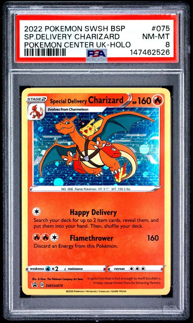 2022 POKEMON SWSH BLACK STAR PROMO #075 SPECIAL DELIVERY CHARIZARD-HOLO PSA 8