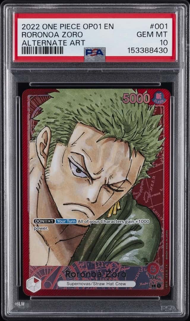 2022 ONE PIECE OP01-ROMANCE DAWN ALTERNATE ART #001 RORONOA ZORO PSA 10