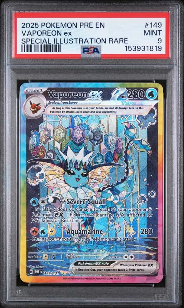 2025 POKEMON PRISMATIC EVOLUTIONS SPECIAL ILLUSTRATION RARE VAPOREON EX PSA 9