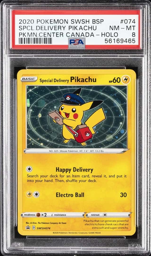 2020 POKEMON SWSH BLACK STAR PROMO #074 SPECIAL DELIVERY PIKACHU-HOLO PSA 8