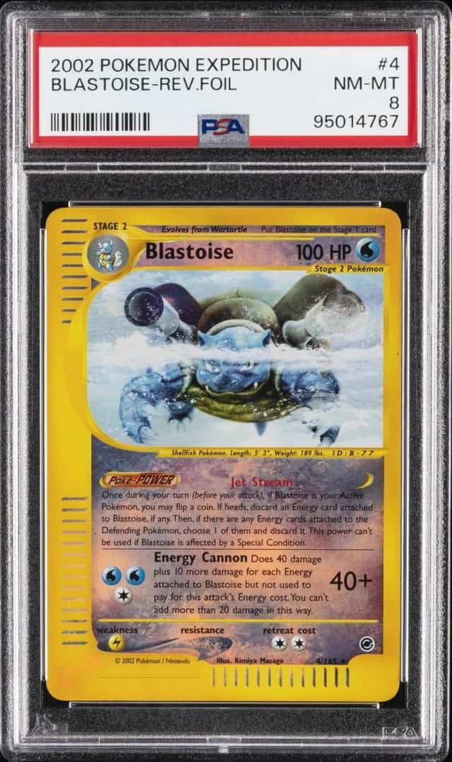 2002 POKEMON EXPEDITION #4 BLASTOISE-REVERSE FOIL PSA 8