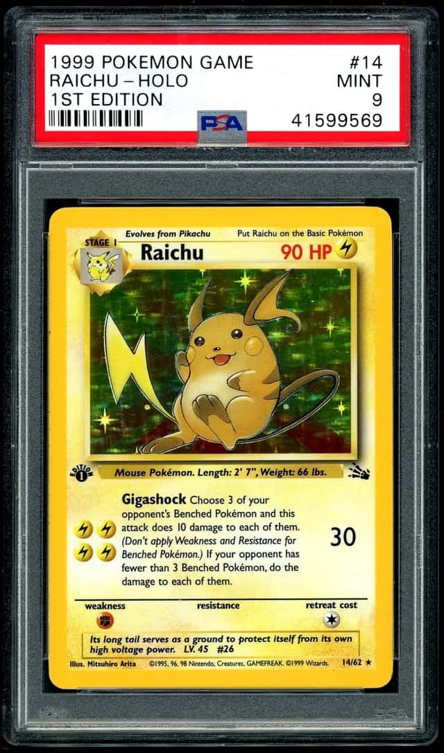 1999 POKEMON RAICHU-HOLO 1ST EDITION GAME #14 PSA 9