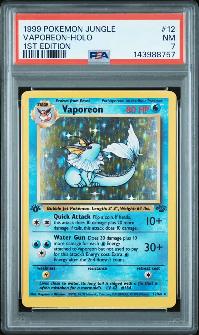 Pokemon Cards: Jungle 1st Edition Rare Holo: Vaporeon 12/64 PSA 7