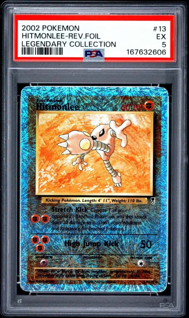 2002 POKEMON LEGENDARY COLLECTION #13 HITMONLEE-REVERSE FOIL PSA 5