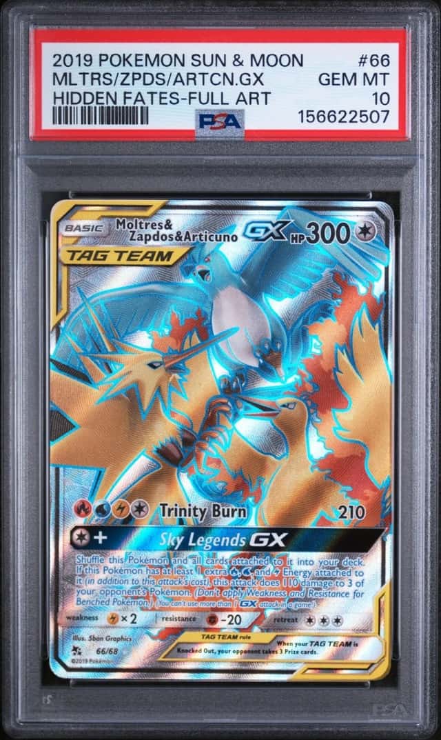 2019 POKEMON SUN & MOON HIDDEN FATES FA/MOLTRES & ZAPDOS & ARTICUNO GX PSA 10