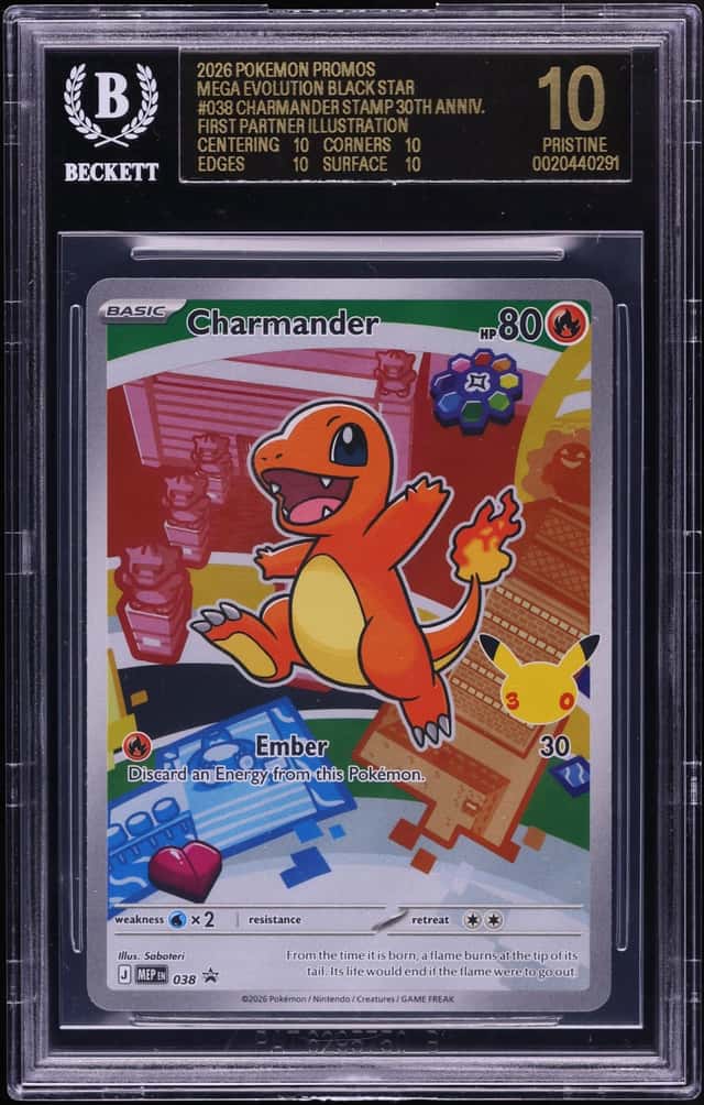 2026 Pokemon Mega Evolution Promo 30th Anniv. First Partner Coll. Full Art Charmander BGS 10