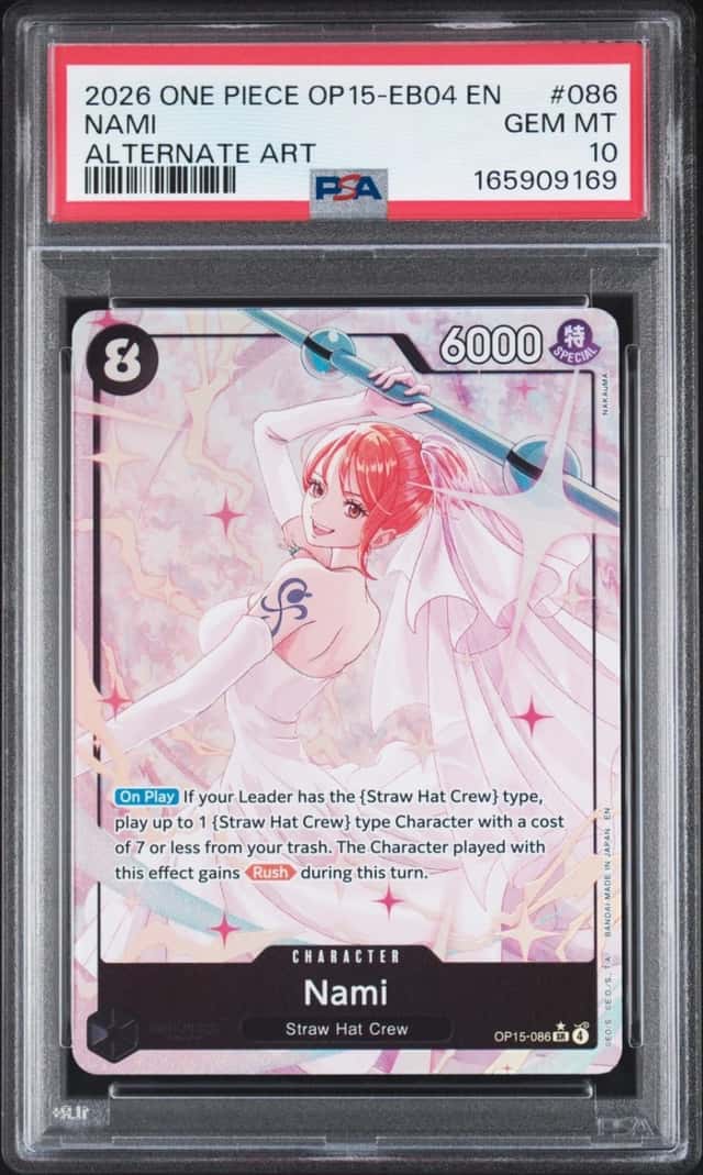 2026 ONE PIECE OP15-EB04-ADVENTURE ON KAMI'S ISLAND ALTERNATE ART NAMI PSA 10
