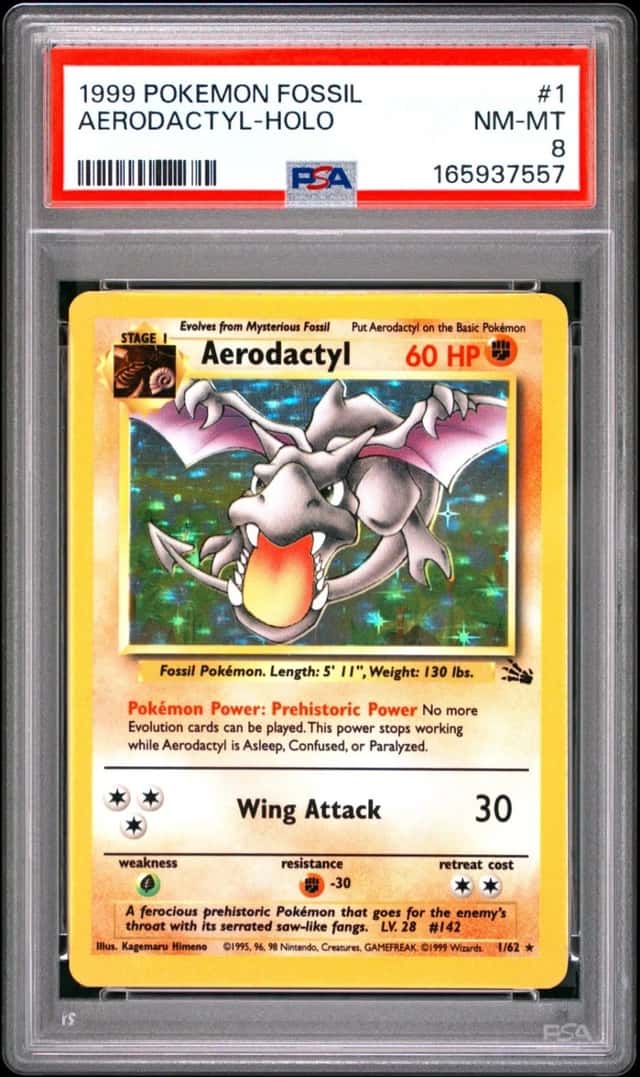1999 POKEMON AERODACTYL-HOLO FOSSIL #1 PSA 8