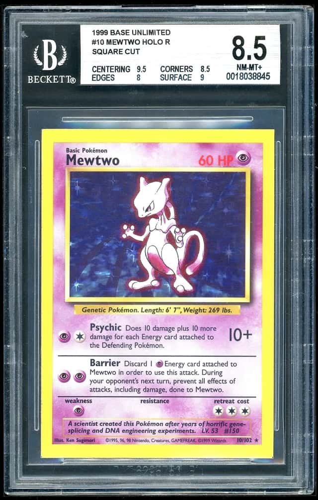 Pokemon Mewtwo Holo-R 1999 Base Unlimited BGS 8.5 *Square Cut*