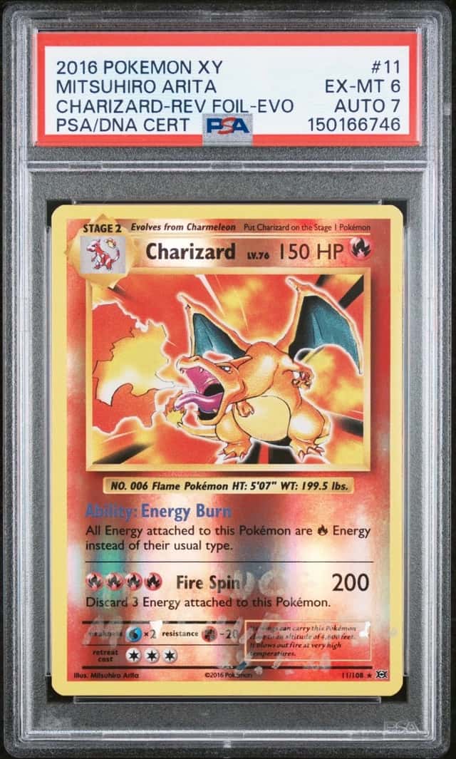 2016 POKEMON XY EVOLUTIONS #11 CHARIZARD REV. FOIL MITSUHIRO ARITA PSA 6 AUTO 7