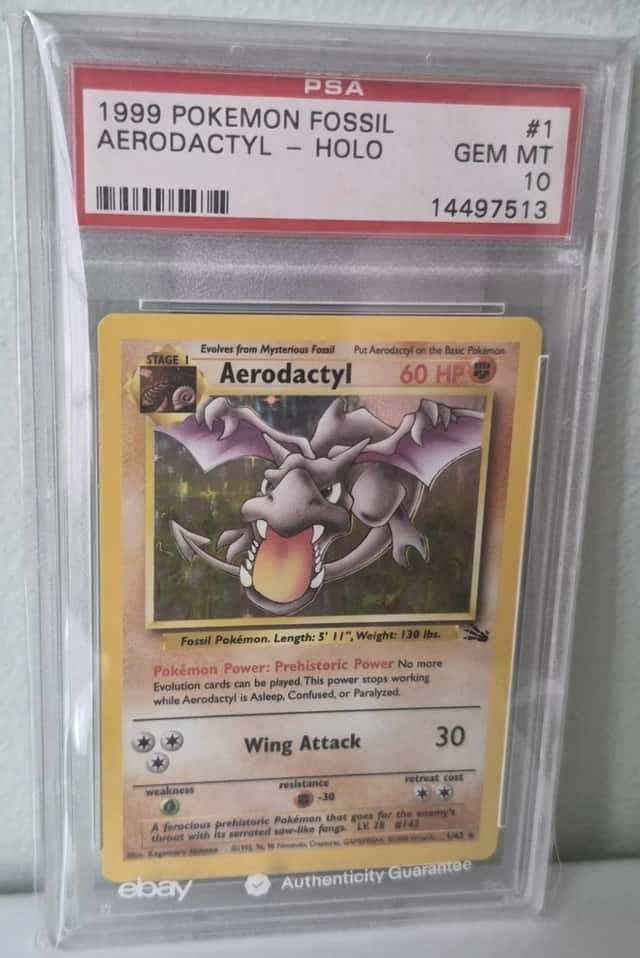 1999 Pokemon Fossil Unlimited Card Holo Aerodactyl Fossil PSA 10 1/62 Pop (71)
