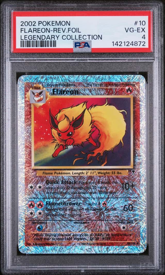 2002 POKEMON LEGENDARY COLLECTION #10/110 FLAREON REVERSE HOLO PSA 4