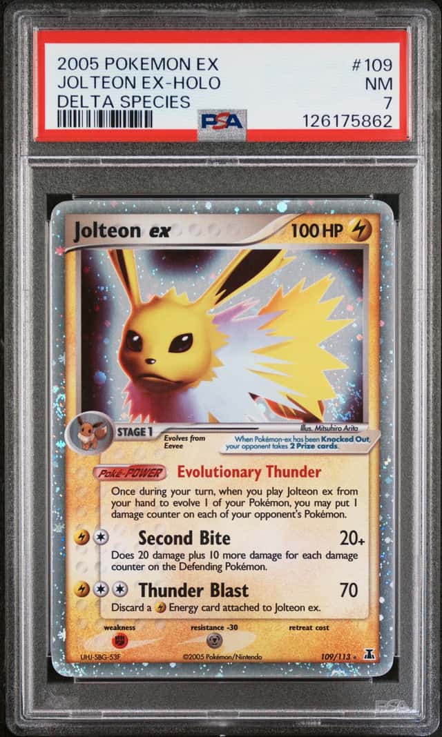 2005 POKEMON EX DELTA SPECIES #109/113 JOLTEON EX HOLO RARE PSA 7