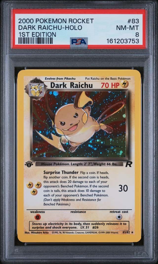 The Pokémon Company 2000 Dark Raichu 83/82 Team Rocket Holo 1st PSA 8