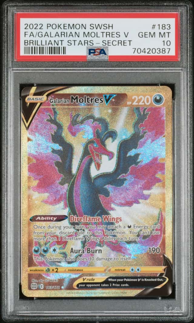 Pokemon TCG Galarian Moltres V 183/172 Secret Holo PSA 10 EN