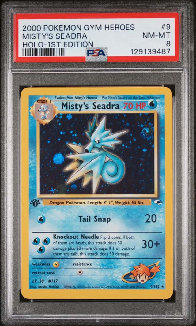 2000 POKEMON GYM HEROES 1ST EDITION #9/132 MISTY'S SEADRA HOLO PSA 8