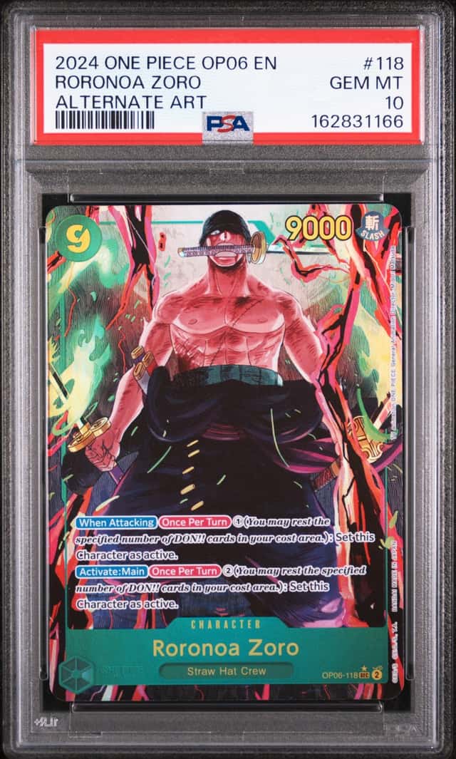 2024 ONE PIECE OP06-WINGS OF THE CAPTAIN ALTERNATE ART #118 RORONOA ZORO PSA 10