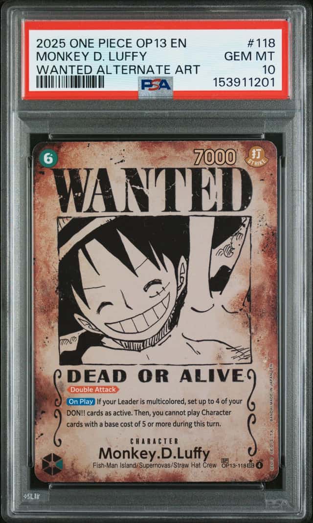 2025 One Piece Monkey D. Luffy Secret Rare Alt Art #OP13-118 PSA 10 GEM MINT