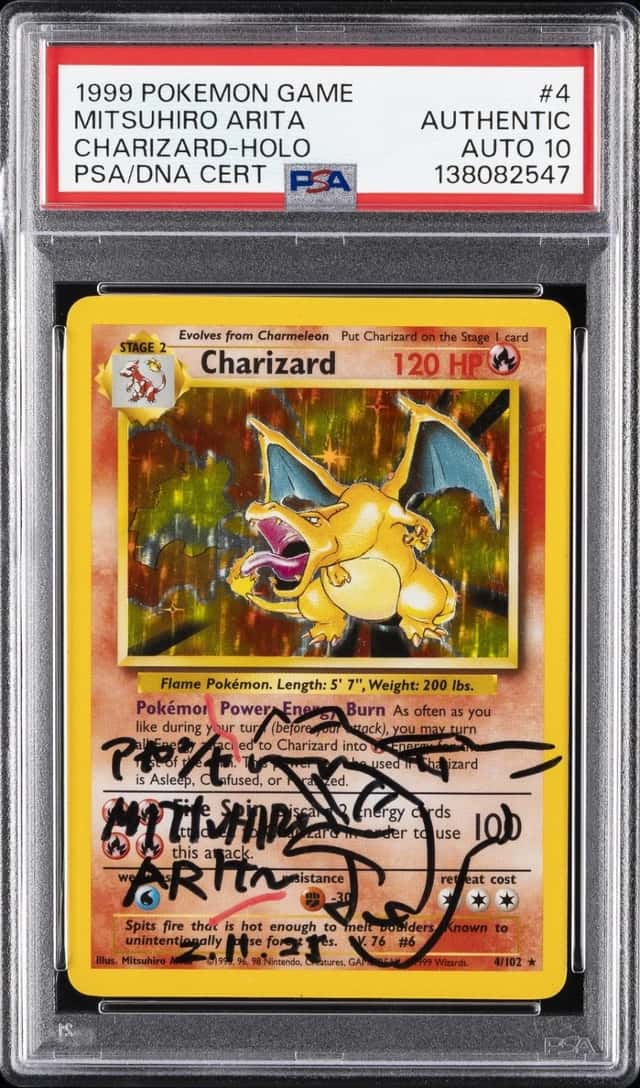 1999 POKEMON BASE SET UNLIMITED ARITA SIGNED CHARIZARD-HOLO PSA AUTH AUTO 10