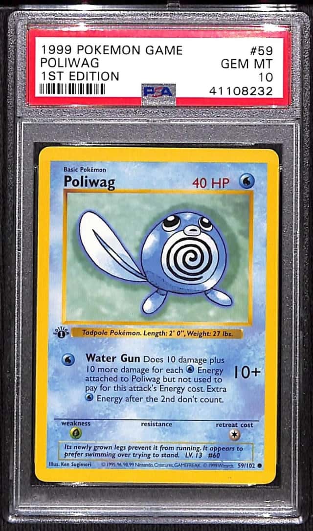 1999 Pokémon Polywag, 1st Ed. Shadowless Base Set #59/102, PSA 10 Gem Mint