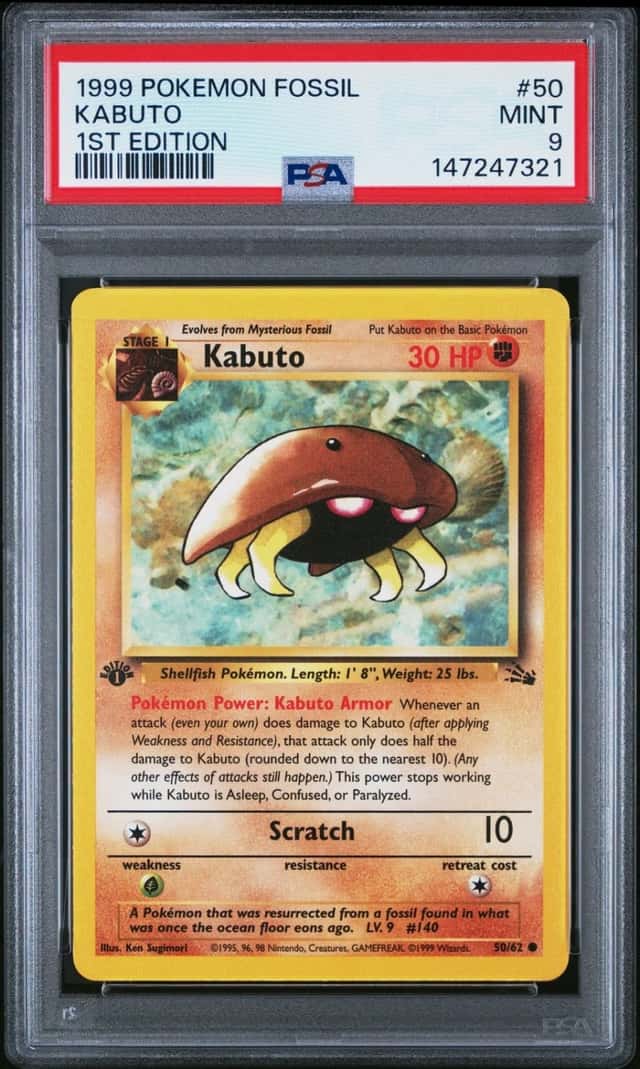 1999 POKEMON FOSSIL 1ST EDITION #50 KABUTO PSA 9
