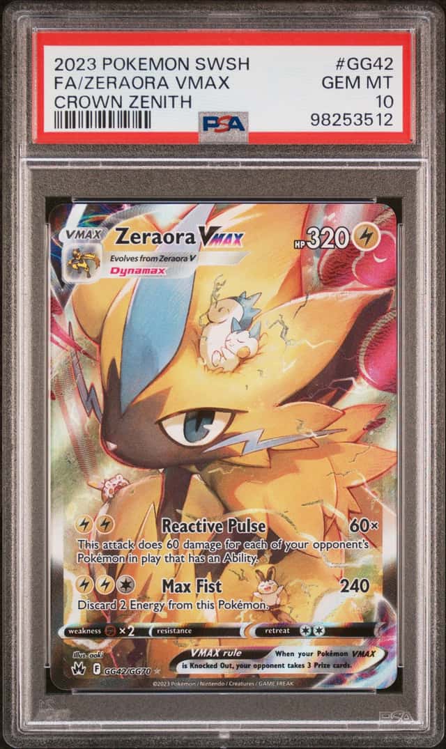 2023 POKEMON SWORD & SHIELD CROWN ZENITH #GG42 FULL ART/ZERAORA VMAX PSA 10