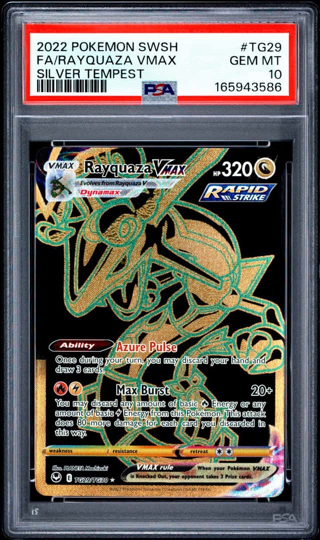 2022 POKEMON SWORD & SHIELD SILVER TEMPEST #TG29 FULL ART/RAYQUAZA VMAX PSA 10