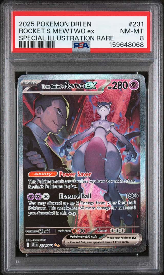 Pokemon TCG Team Rocket's Mewtwo ex 231/182 PSA 8 SIR Holo Destined Rivals