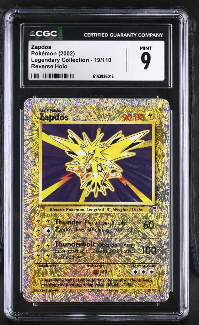 2002 Pokemon Legendary Collection Reverse Holo Zapdos #19 CGC 9 MINT