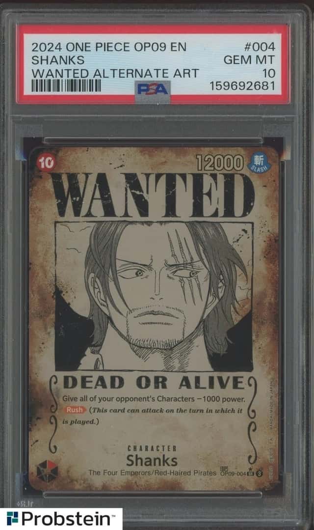 2024 One Piece OP09 EN Wanted Alternate Art #004 Shanks PSA 10 GEM MINT