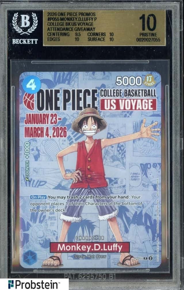2026 One Piece College Basketball US Voyage P-055 Monkey D Luffy BGS 10 PRISTINE