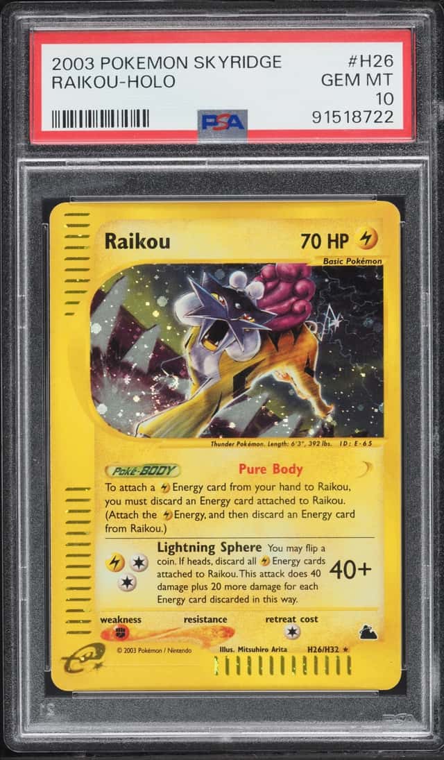 2003 Pokemon Skyridge Holo Raikou #H26 PSA 10 GEM MINT
