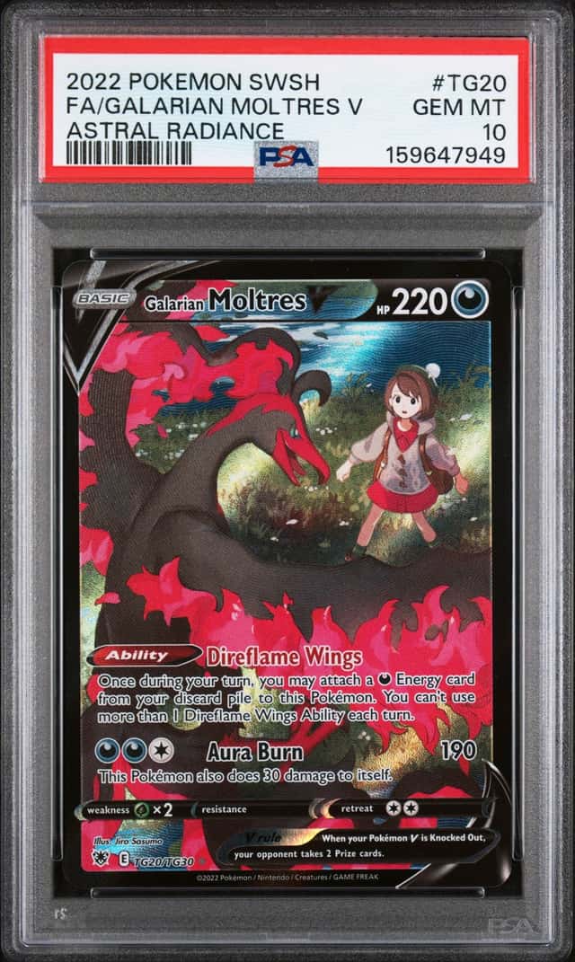 2022 POKEMON SWSH GALARIAN MOLTRES V ASTRAL RADIANCE TG20 FULL ART PSA 10