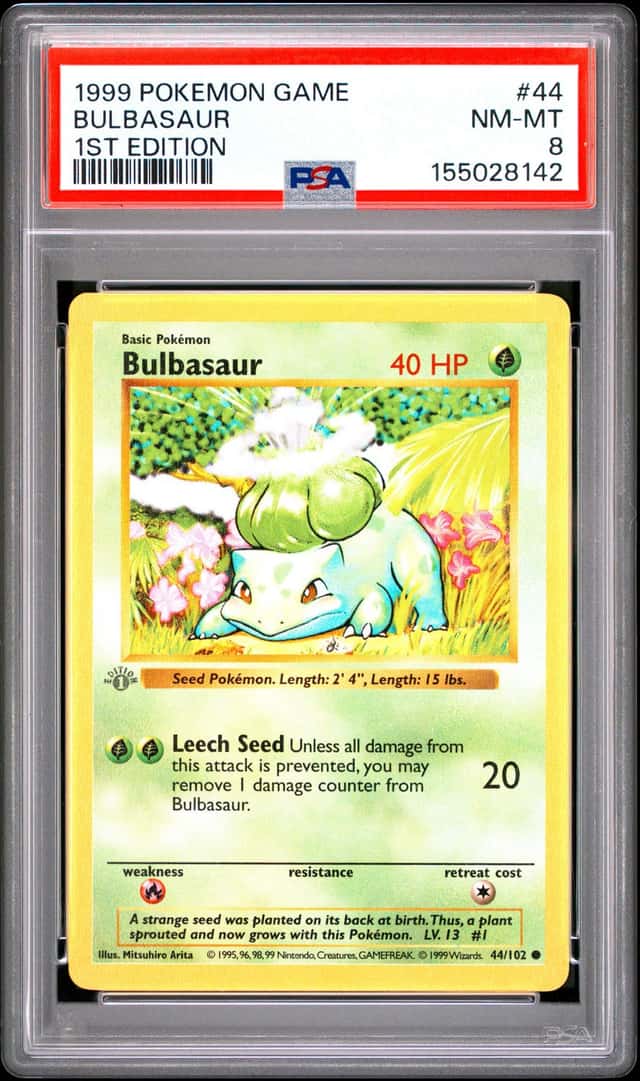 BULBASAUR 1999 Pokemon Base Set Game 1st Edition GRAY STAMP PSA 8 44/102