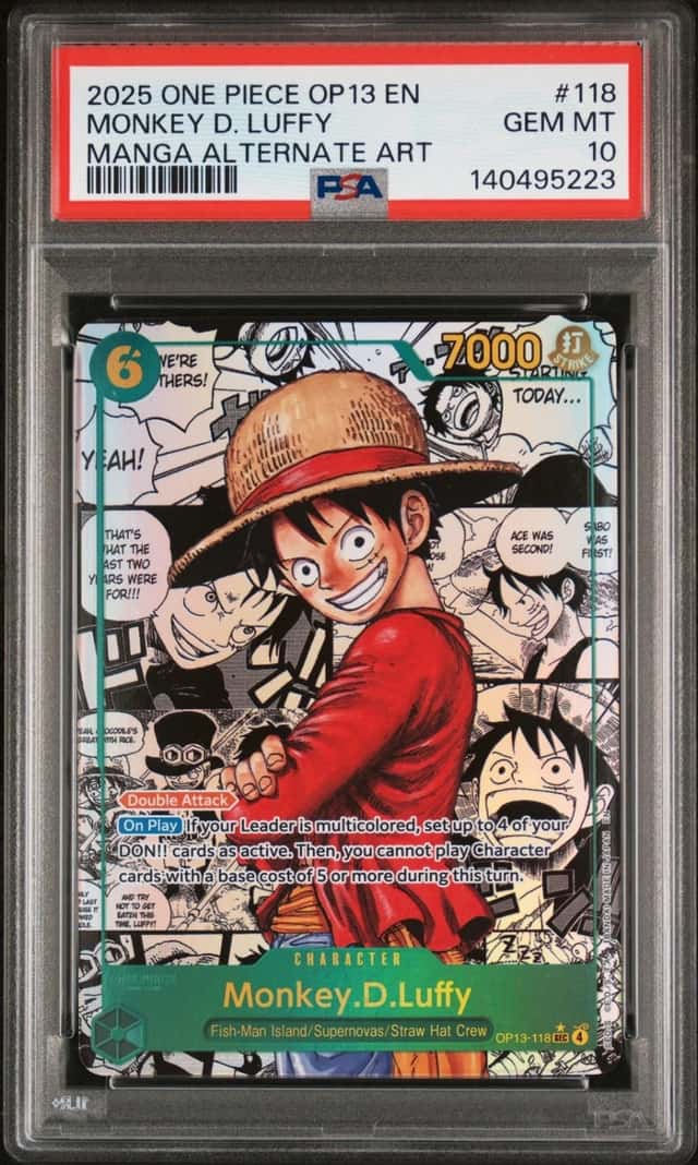 One Piece Monkey D. Luffy Carrying On His Will Op13-118 Manga Alt Art PSA 10