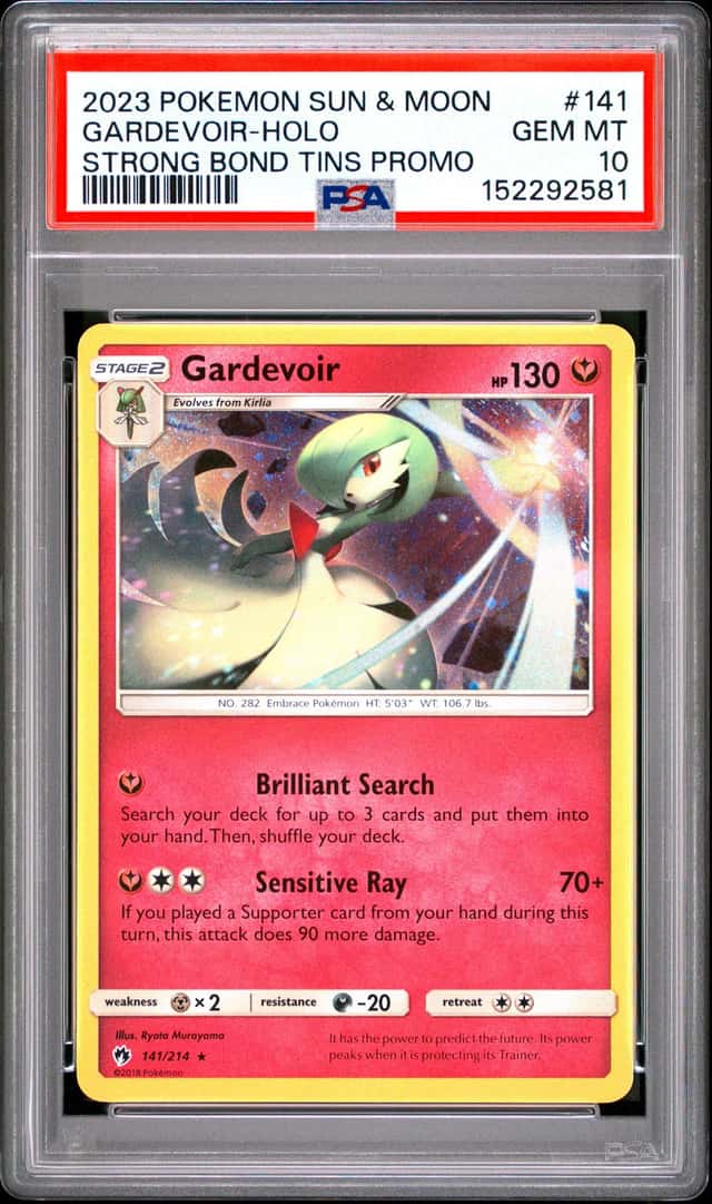2023 Pokemon Sun Moon Strong Bonds Tin #141 Gardevoir Cosmos Holo PSA 10