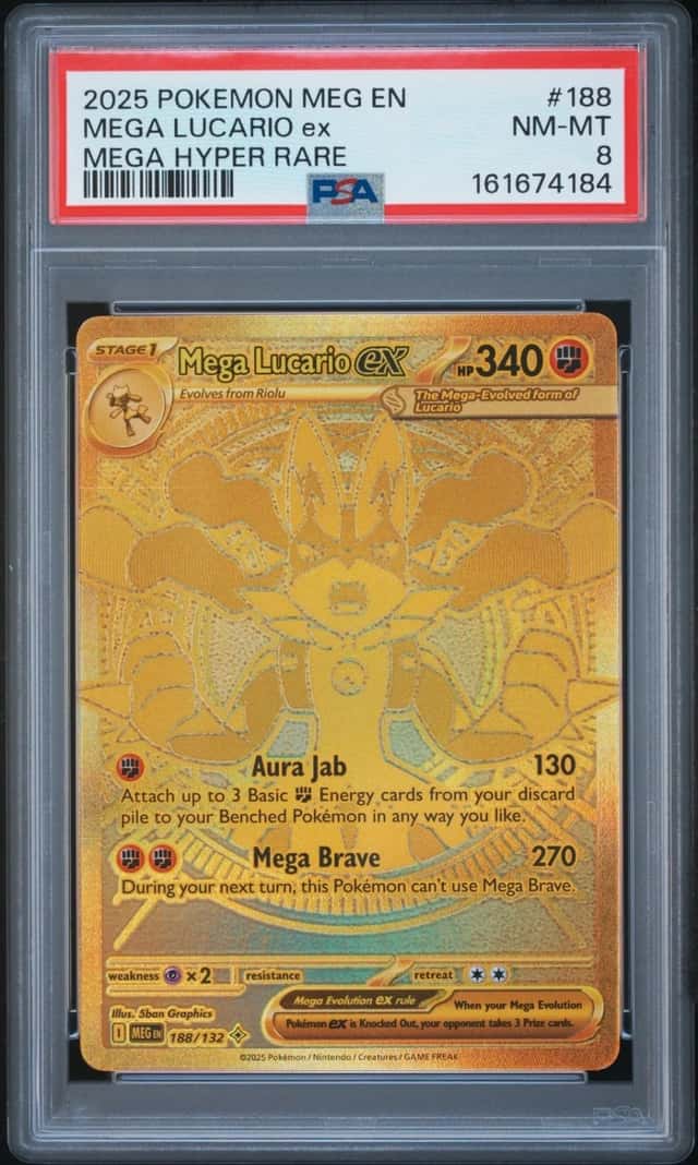 2025 Pokemon Mega Evolution Lucario ex Hyper Rare #188/132 PSA 8
