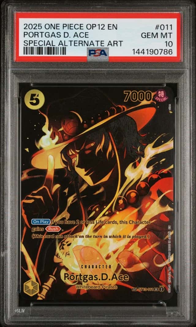 2025 ONE PIECE OP12-LEGACY OF THE MASTER #011 PORTGAS D. ACE PSA 10